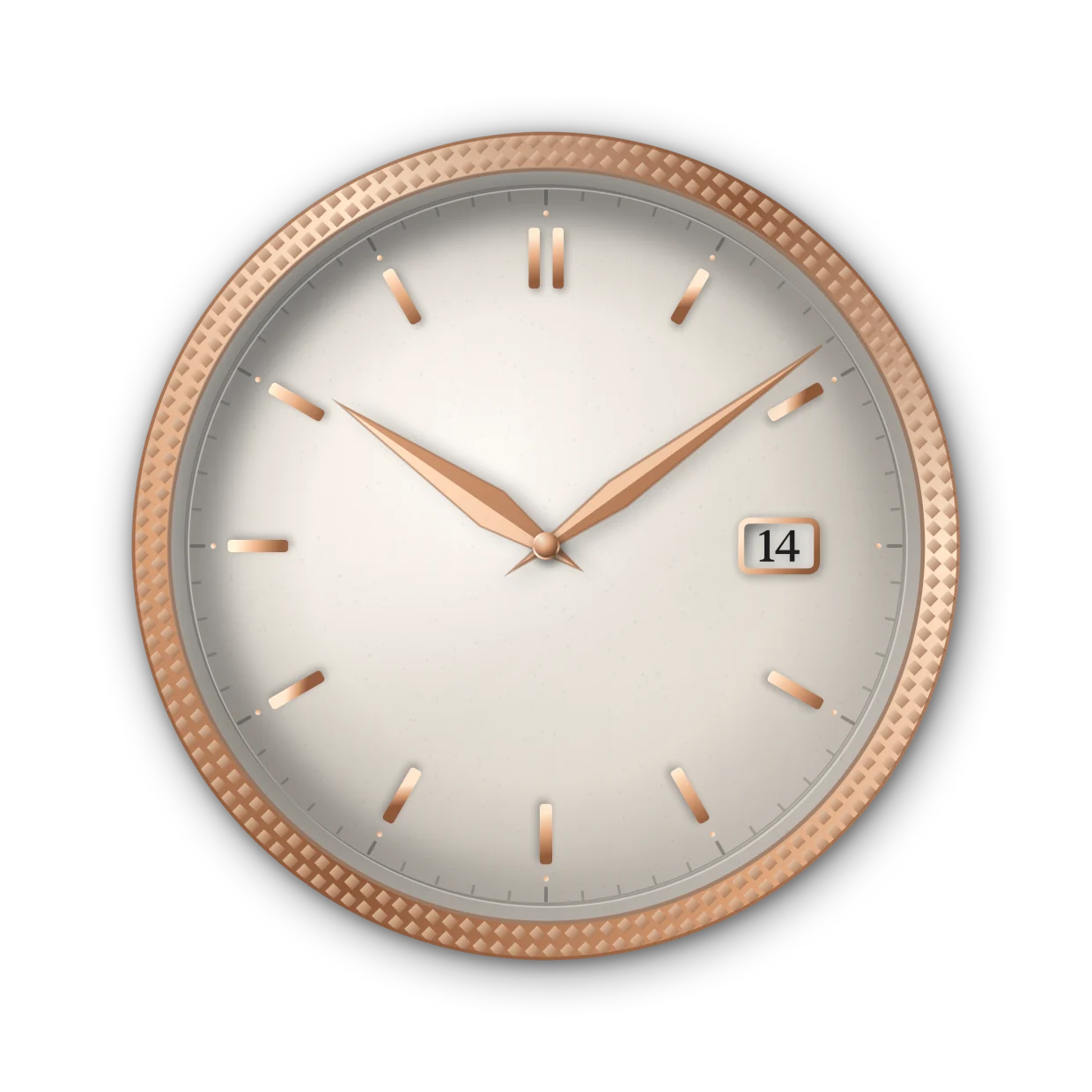 A rose gold dress watch dial with an ivory face, applied baton markers and dauphine hands.