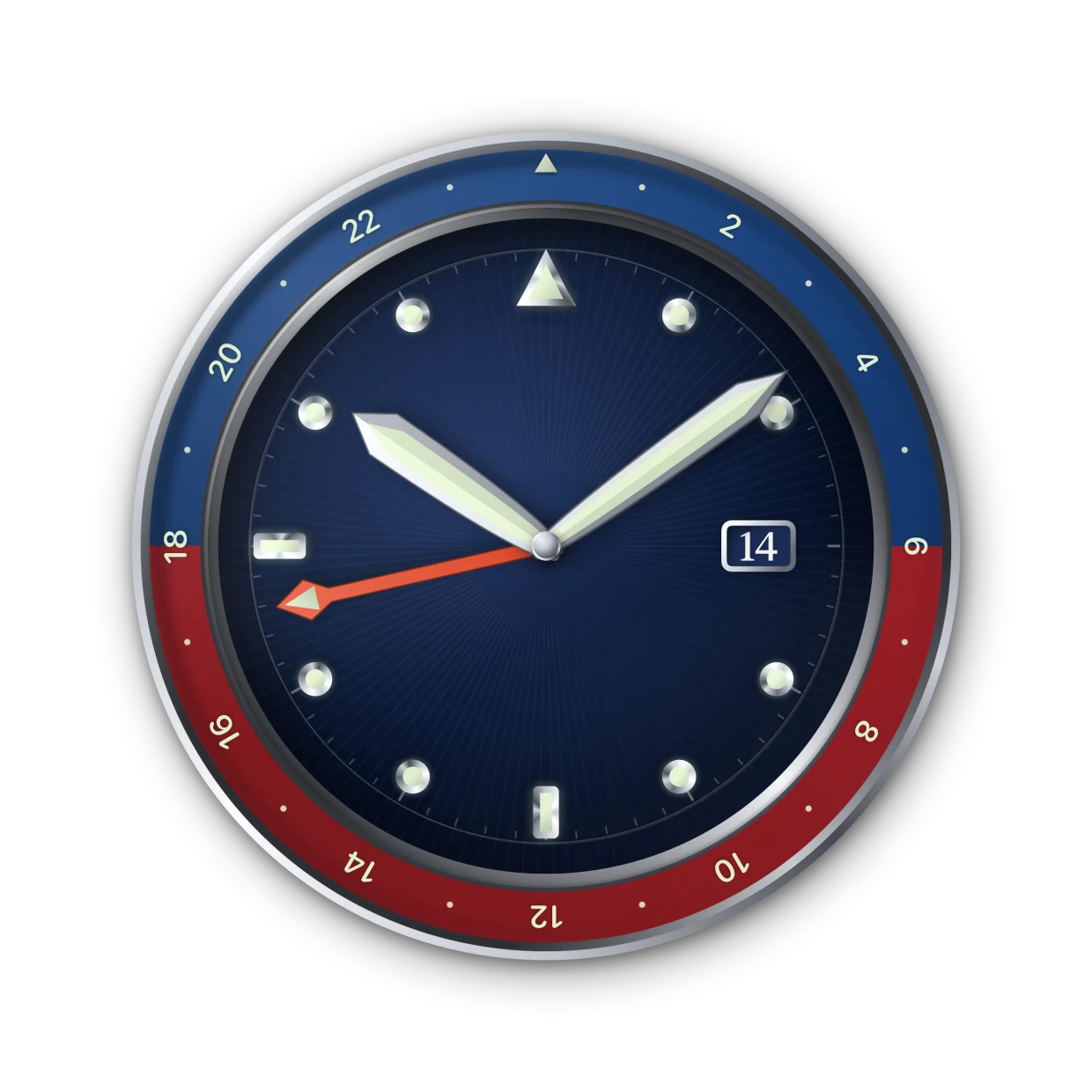 GMT collection: steel case, navy dial, day-night bezel, 24-hour hand.